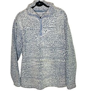 Zenana Outfitters Pullover Womens Size L Sherpa 1/4 Zip Mock Neck Fleece Lt Blue